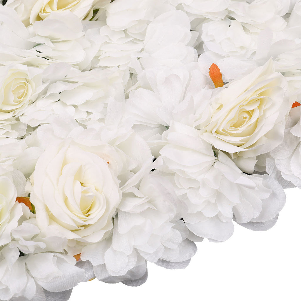 Hydrangea Artificial Flower Wall Panel 60cm x 40cm -Titanic Pink, Sophie & Tibet Roses with Green Leaves x 12