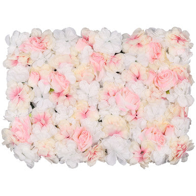 Hydrangea Artificial Flower Wall Panel 60cm x 40cm - White Roses with Pink Shades