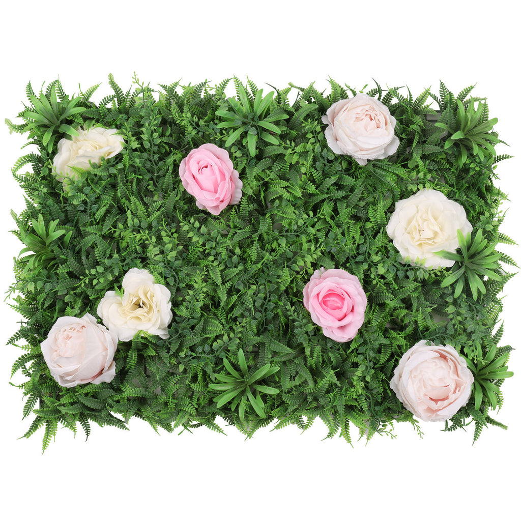 Artificial Flower Panel - Green Grass with Different Shades Roses