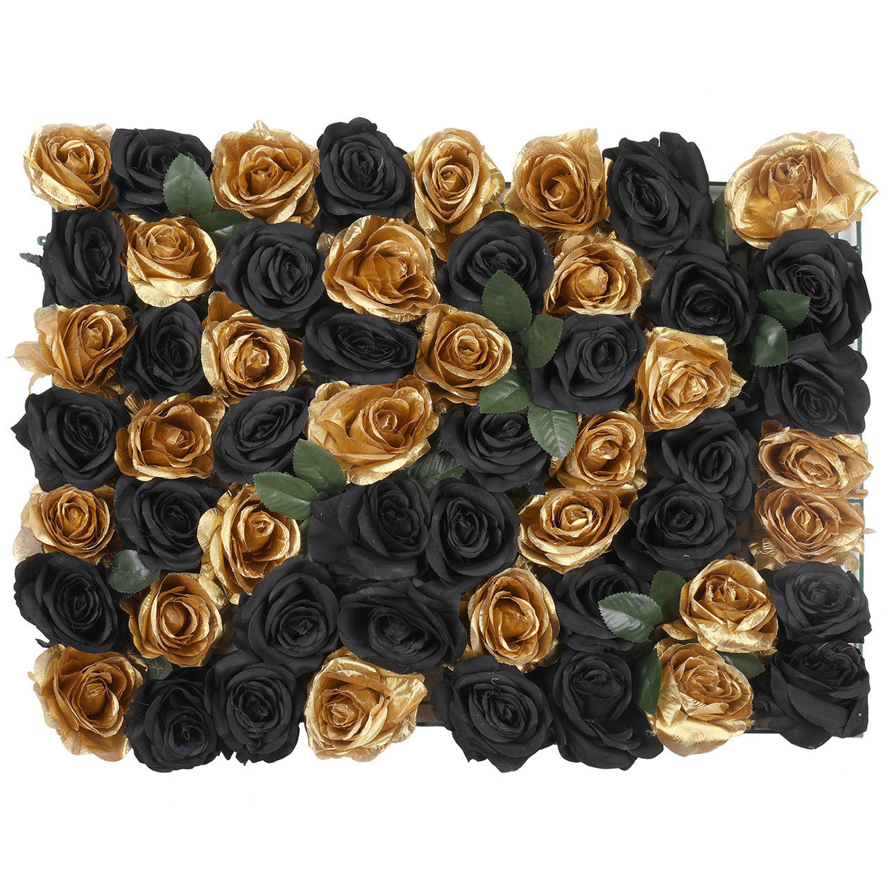 Hydrangea Artificial Flower Wall Panel 60cm x 40cm - Black & Gold Roses x 12