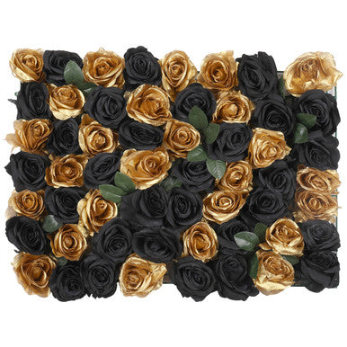 Hydrangea Artificial Flower Wall Panel 60cm x 40cm - Black & Gold Roses x 12