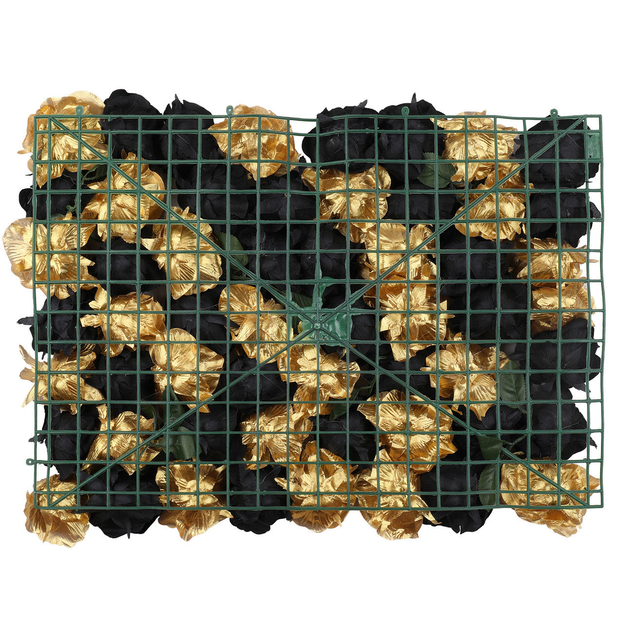 Hydrangea Artificial Flower Wall Panel 60cm x 40cm - Black & Gold Roses x 12