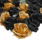 Hydrangea Artificial Flower Wall Panel 60cm x 40cm - Black & Gold Roses x 12