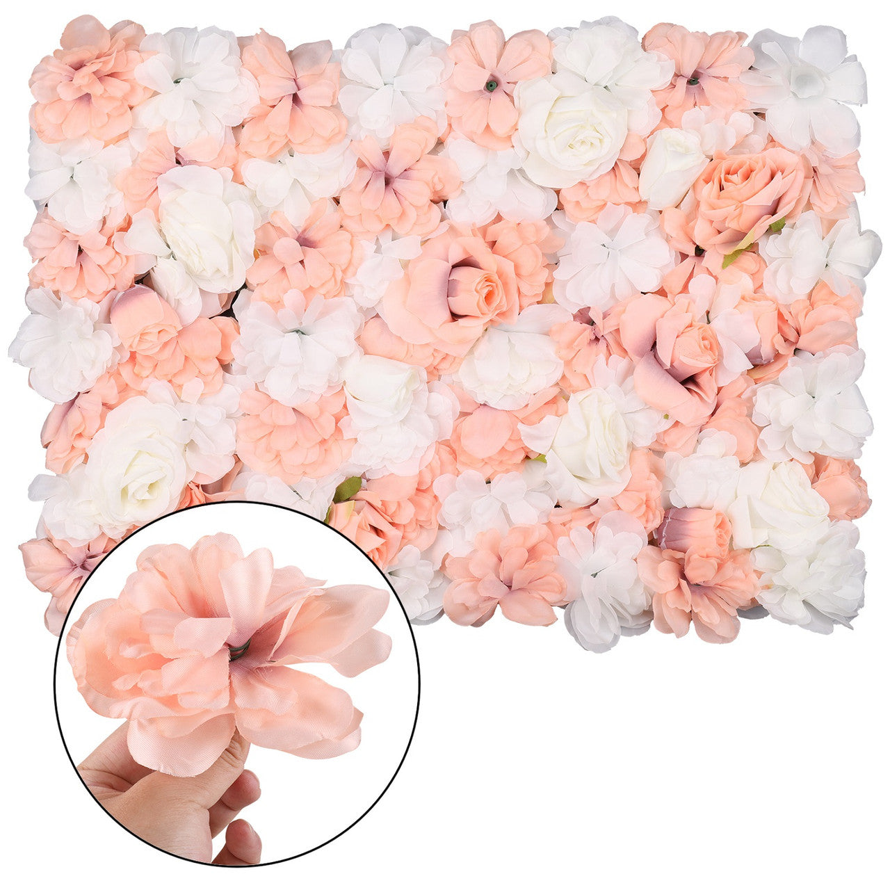 Artificial Flower Panel - White & Peach Rose