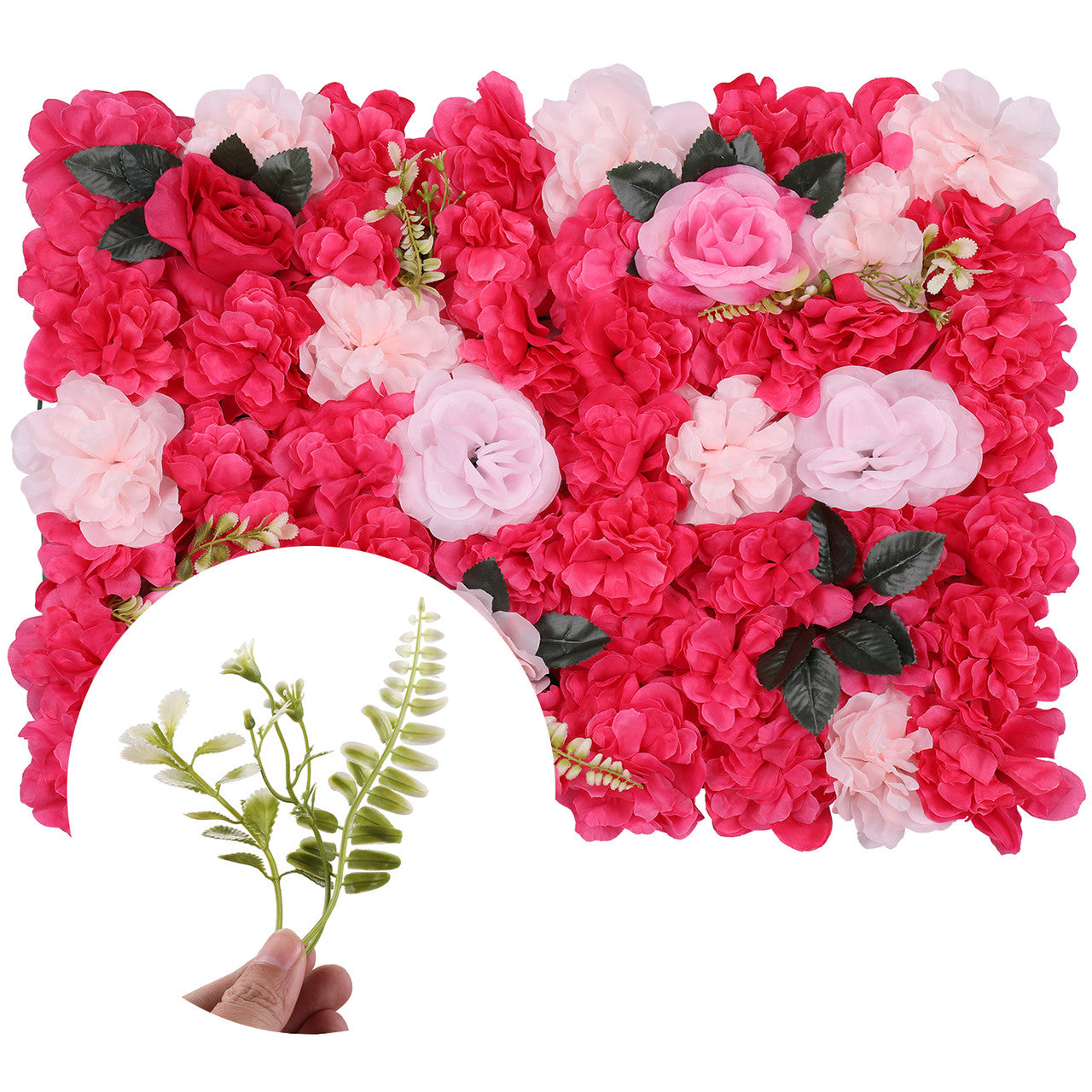 Hydrangea Artificial Flower Wall Panel 60cm x 40cm - Topaz Red, Light Pink with Green Leaves