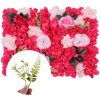 Hydrangea Artificial Flower Wall Panel 60cm x 40cm - Topaz Red, Light Pink with Green Leaves x 12