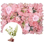 Hydrangea Artificial Flower Wall Panel 60cm x 40cm - Dusty Pink & Rose Pink with Green Leaves x 12