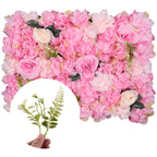 Hydrangea Artificial Flower Wall Panel 60cm x 40cm - Blush Pink & Rose Pink with Leaves x 12