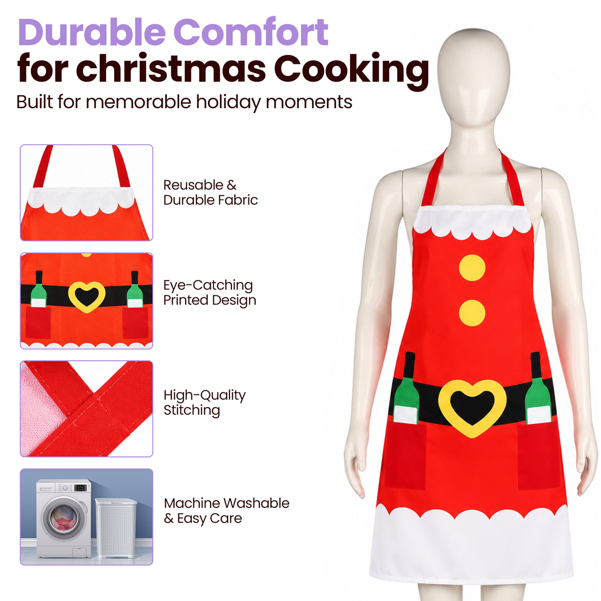 Unisex Santa Apron with 2 Bottle Pockets