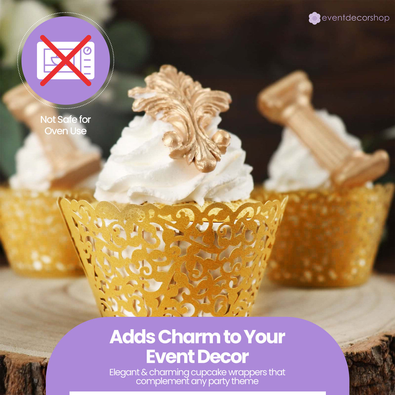 25x Laser Cut Cupcake Wrappers - Gold