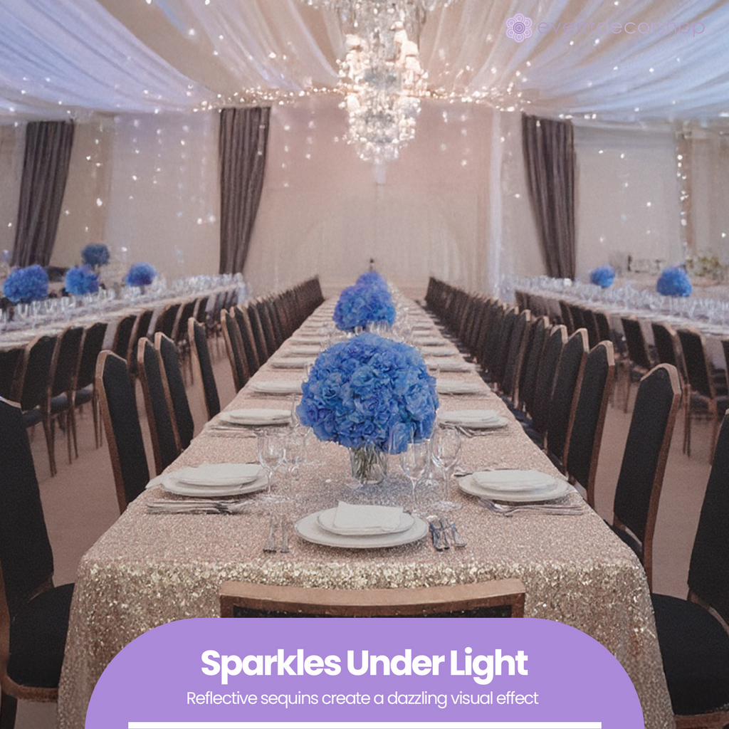 Sequin Rectangle Sparkly Tablecloth - Rose Gold