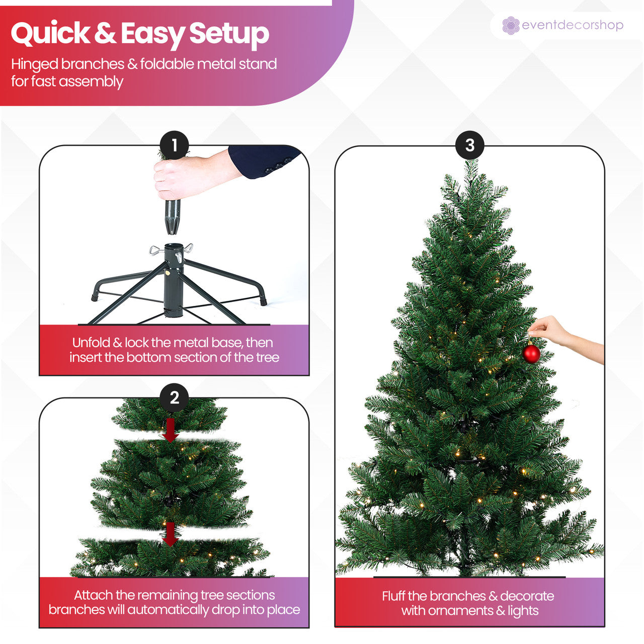 Evergreen Christmas Tree with Warm White Lights - 4ft/5ft/6ft