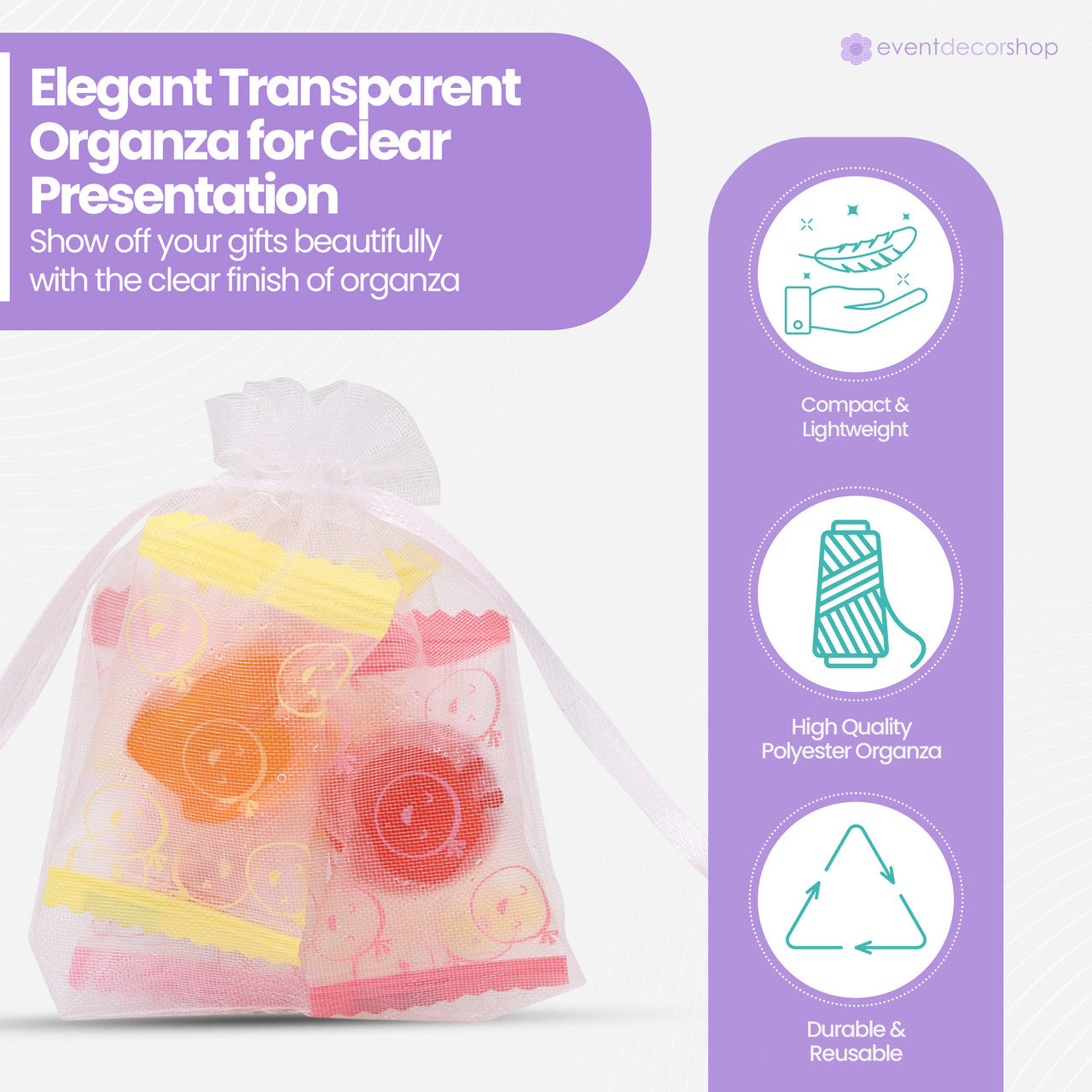Organza Bags - 7cm x 9cm - 100pcs - White