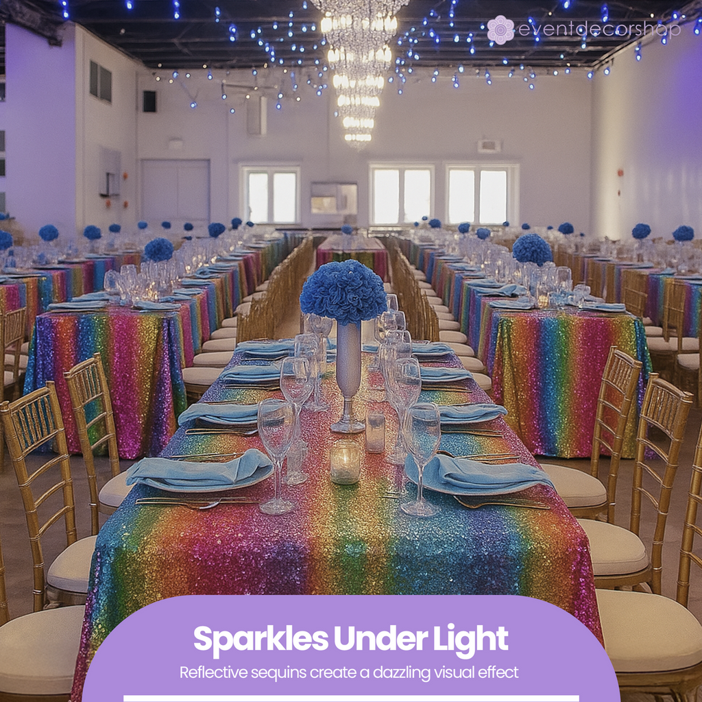 Sequin Rectangle Sparkly Tablecloth - Rainbow