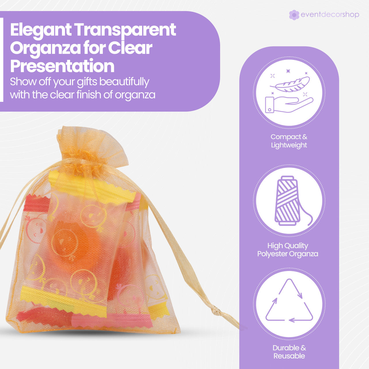 Organza Bags - 7cm x 9cm - 100pcs - Gold