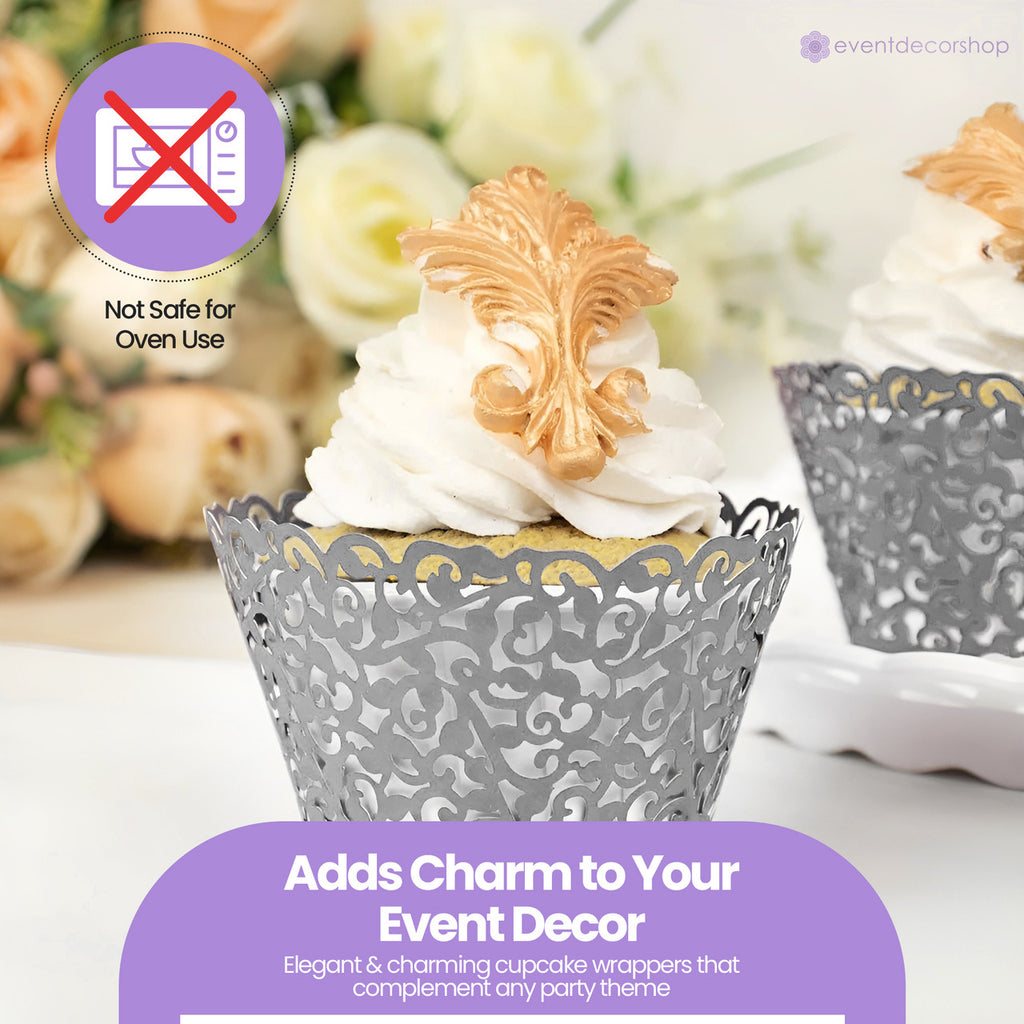 25x Laser Cut Cupcake Wrappers - Silver