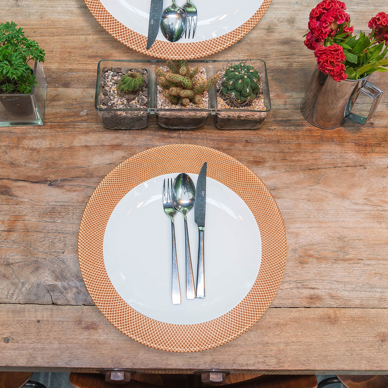 13" Round Charger Plate - Checkered Rose Gold