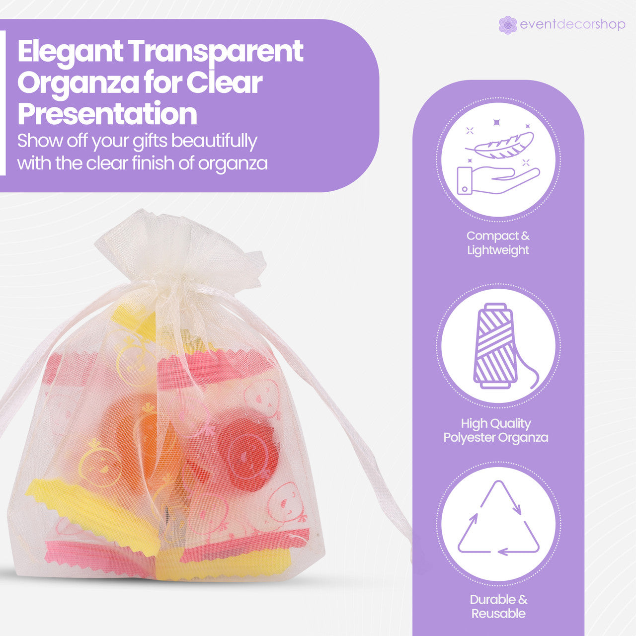 Organza Bags - 7cm x 9cm - 100pcs - Ivory