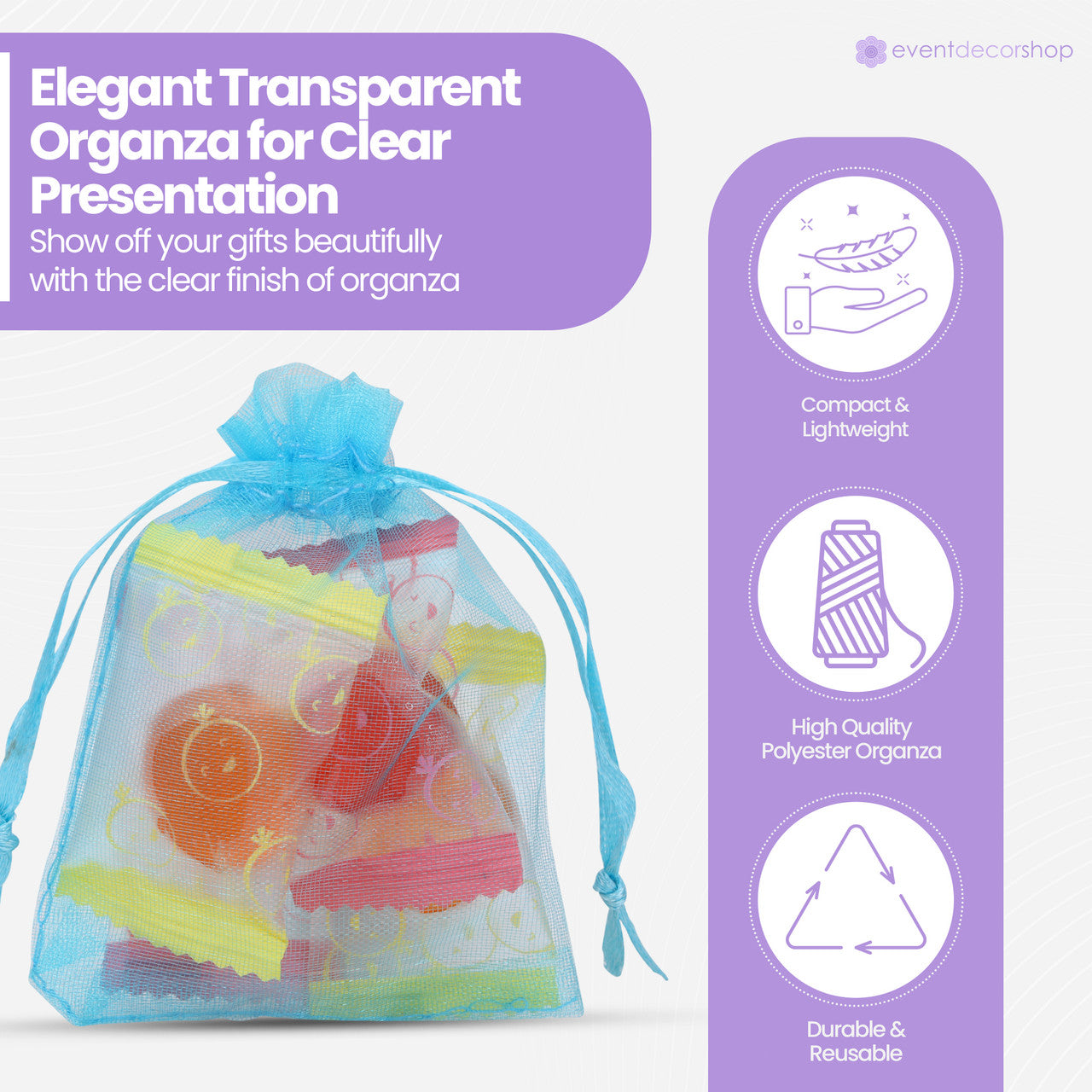 Organza Bags - 7cm x 9cm - 100pcs - Turquoise Blue