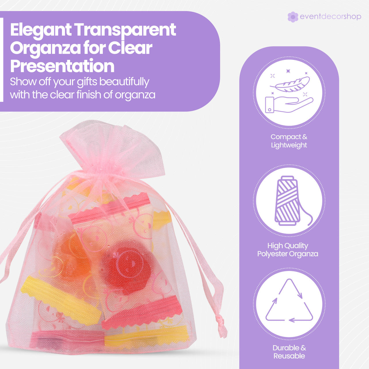 Organza Bags - 7cm x 9cm - 100pcs - Pink