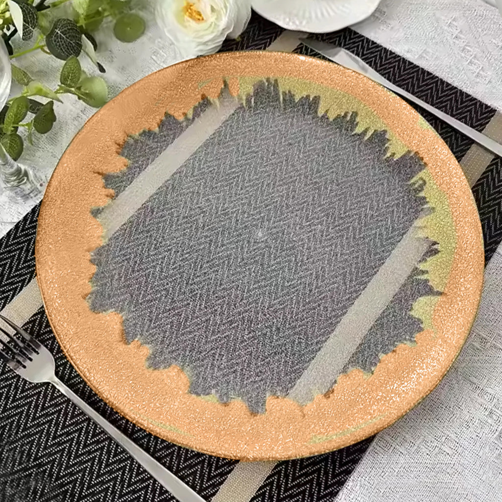 13" Round Charger Plate - Clear with Copper Textured Trim