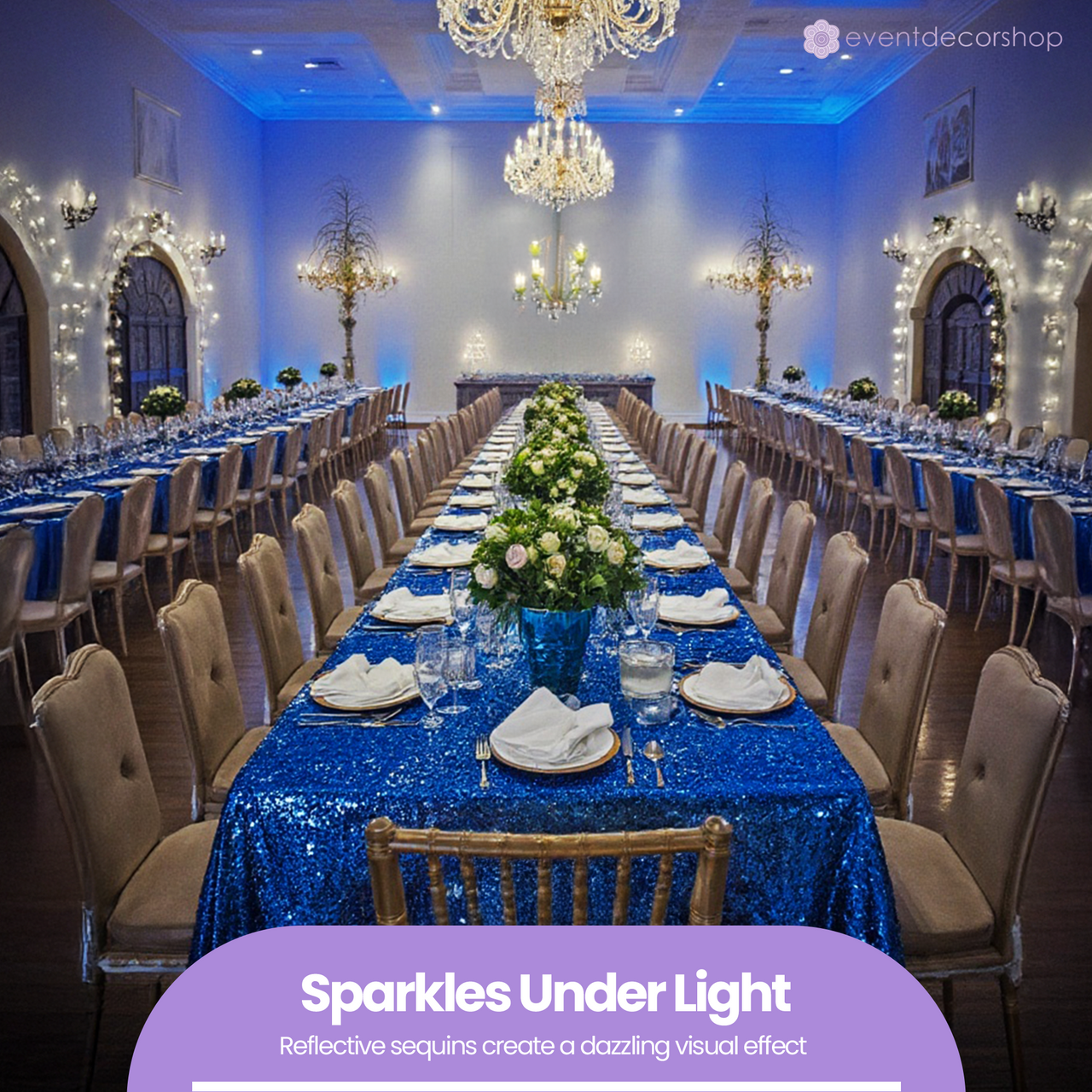 Sequin Rectangle Sparkly Tablecloth - Royal Blue