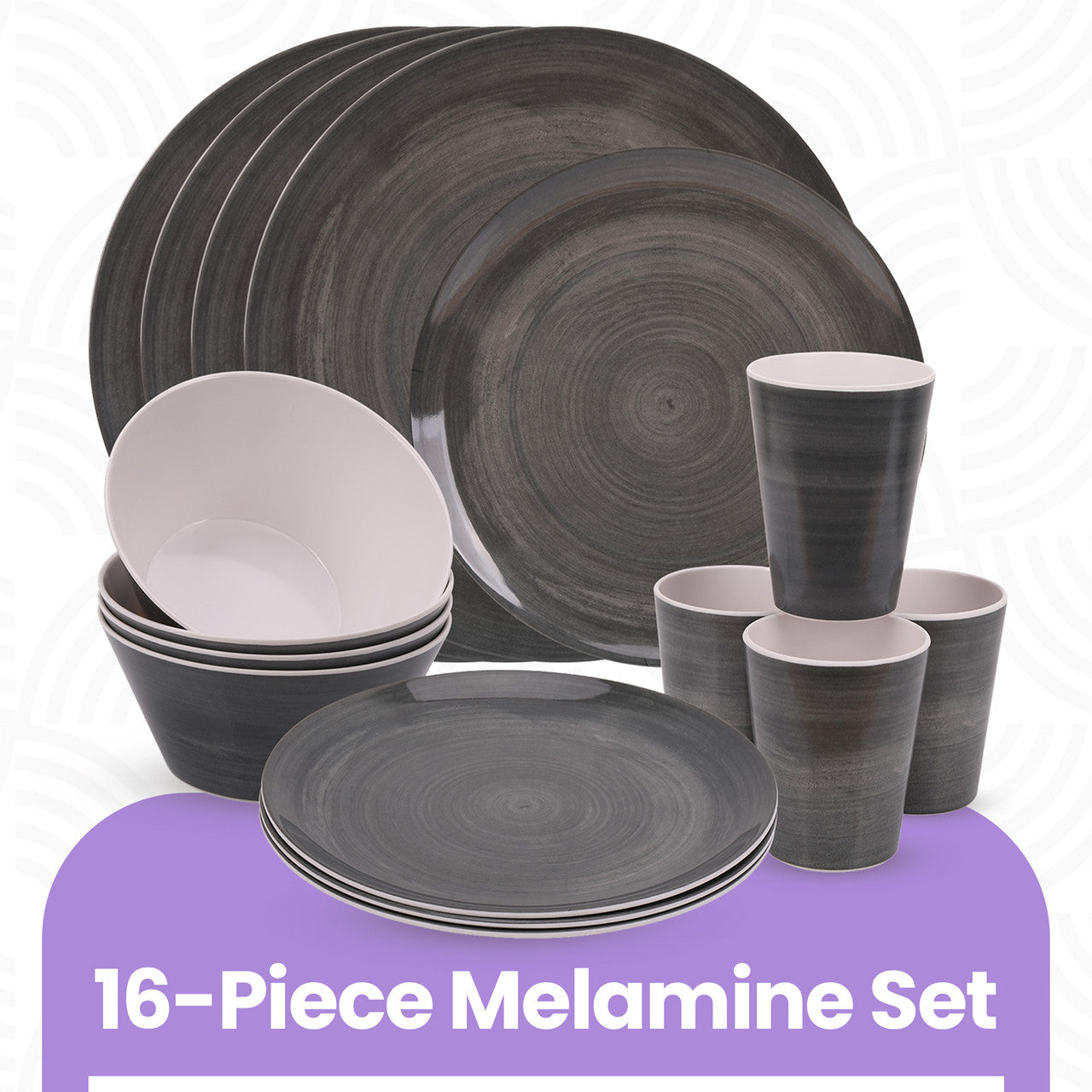 Grey Swirl Design Melamine BBQ and Party Set - 16pcs
