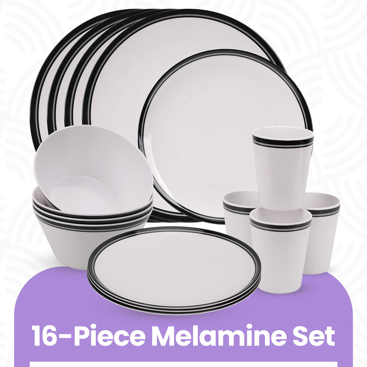 White and Black Design Melamine BBQ and Party Set - 16pcs