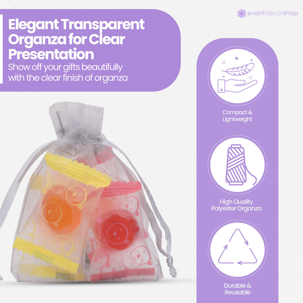 Organza Bags - 7cm x 9cm - 100pcs - Silver