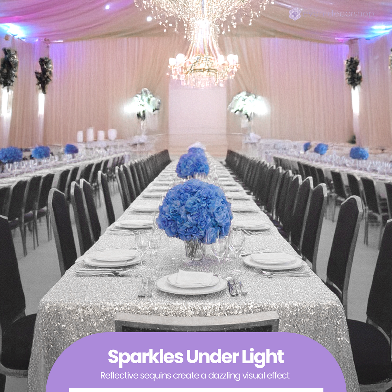 Sequin Rectangle Sparkly Tablecloth - Silver