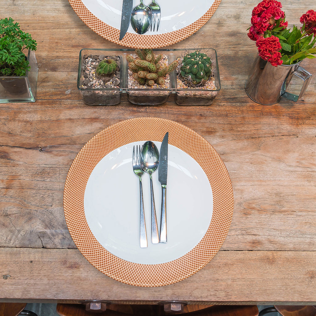 Round Charger Plate - Checkered Rose Gold x 6