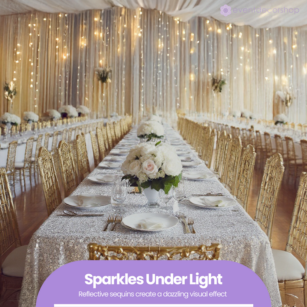 Sequin Rectangle Sparkly Tablecloth - White