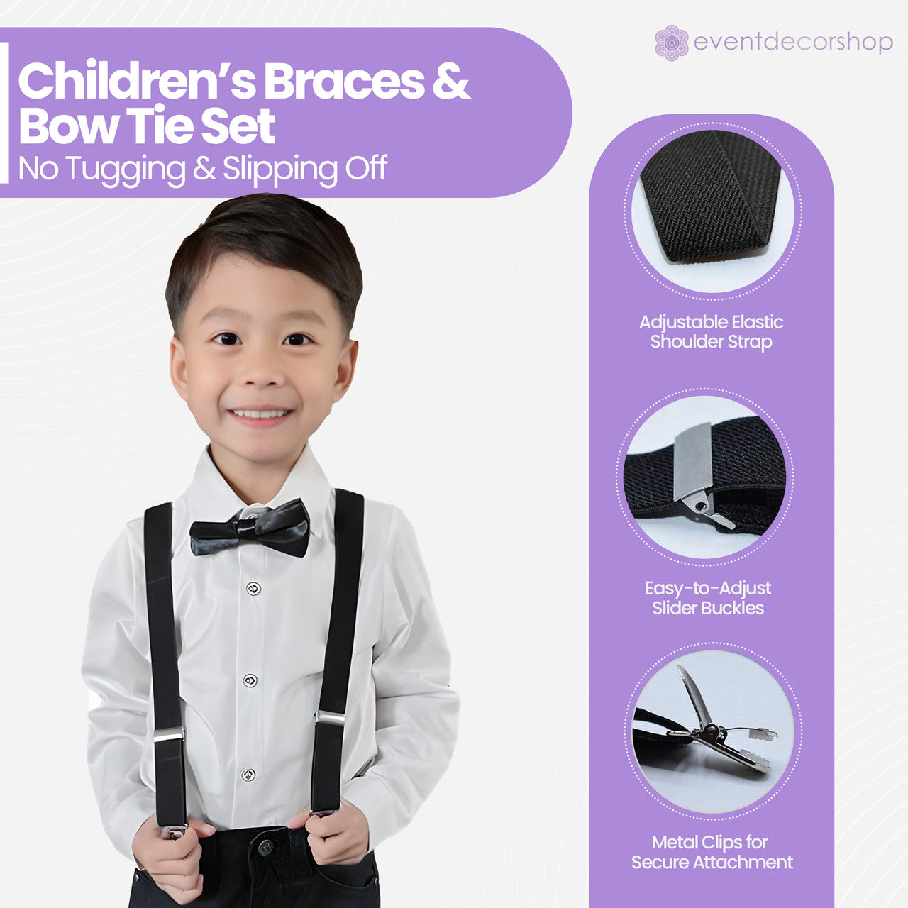 Kids Braces with Bow Tie - 25mm - Hot Pink