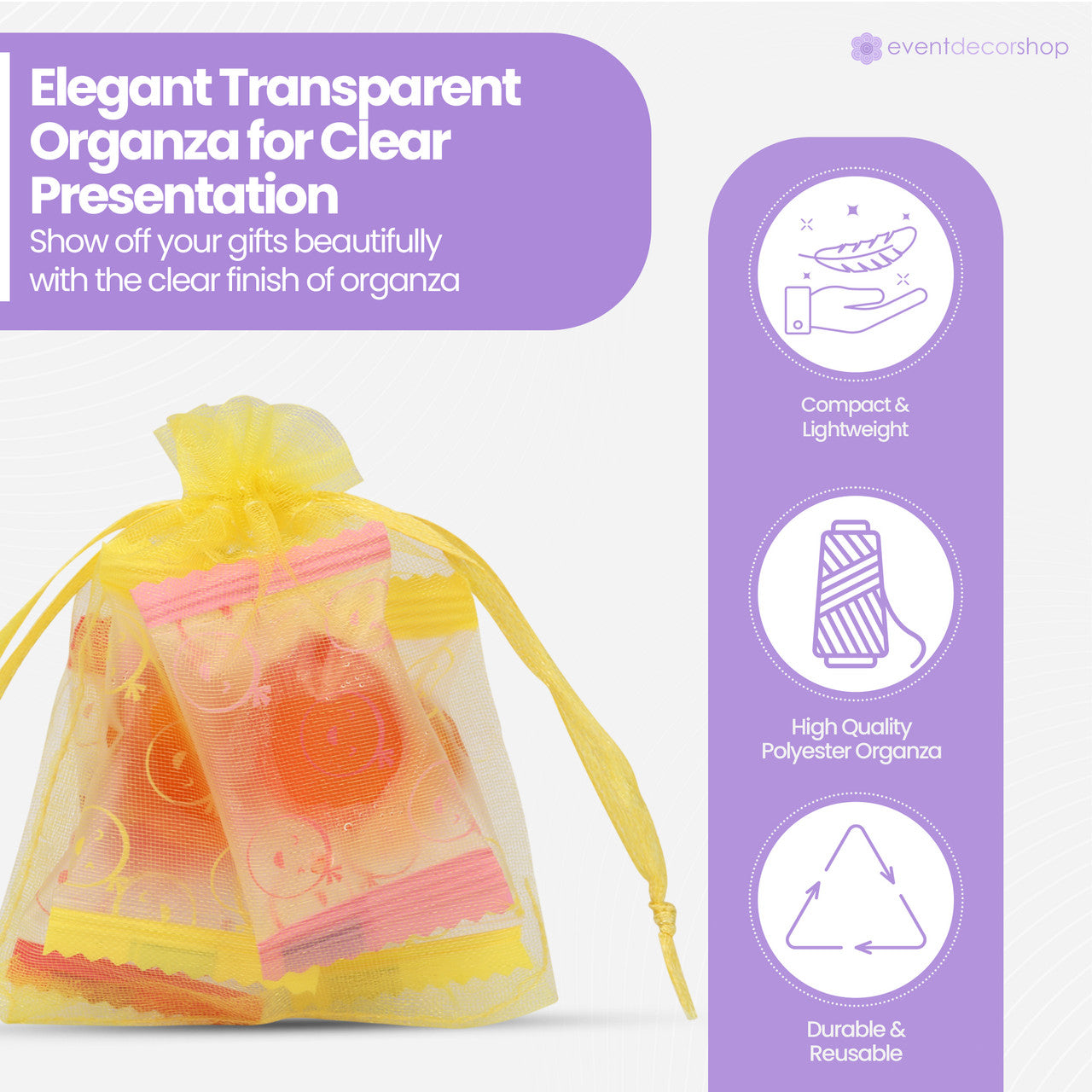 Organza Bags - 7cm x 9cm - 100pcs - Yellow