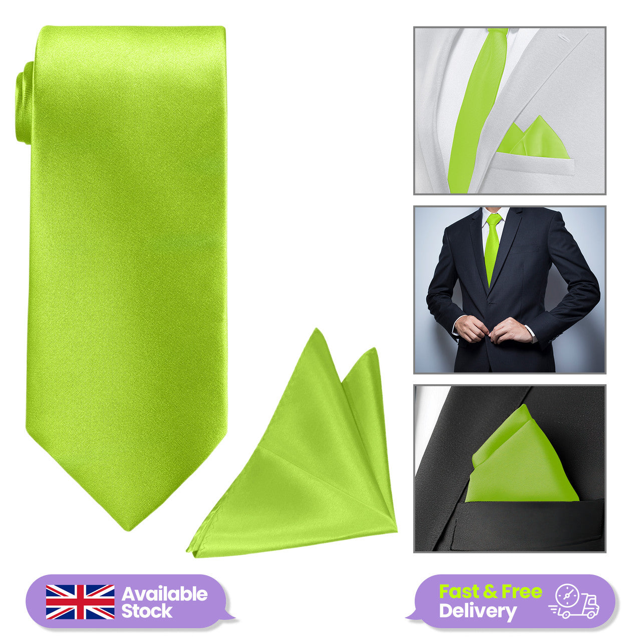 Lime Green Tie and Handkerchief