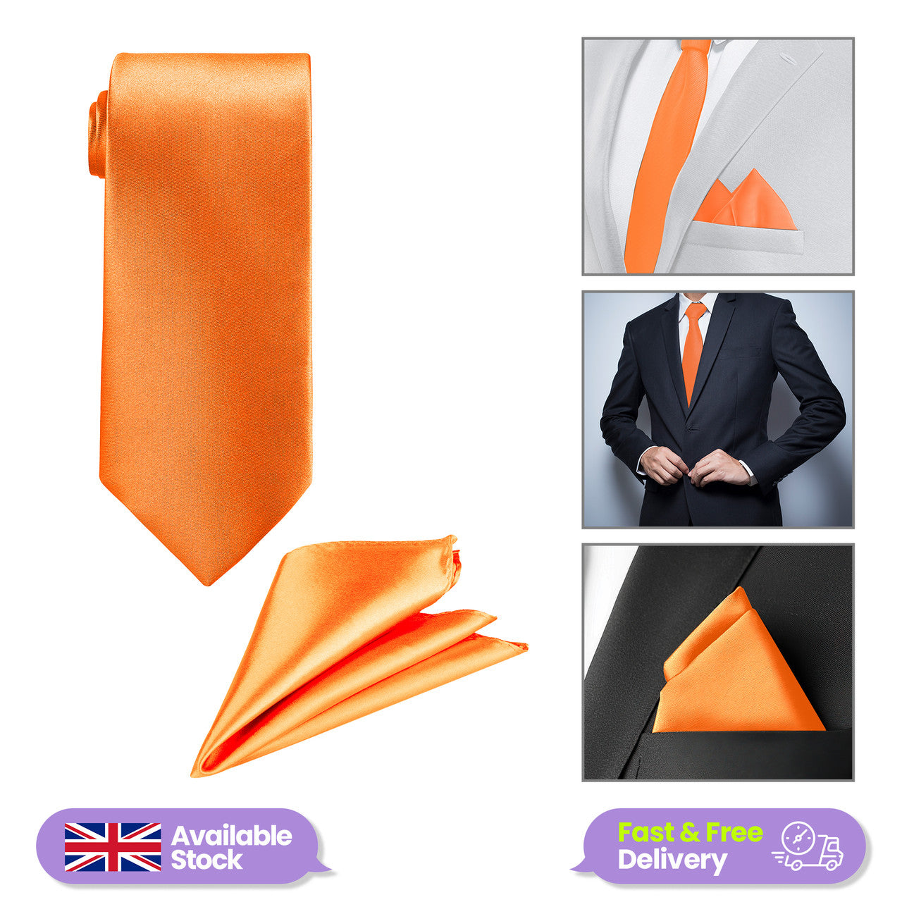 Orange Tie and Handkerchief