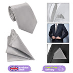 Silver Tie and Handkerchief