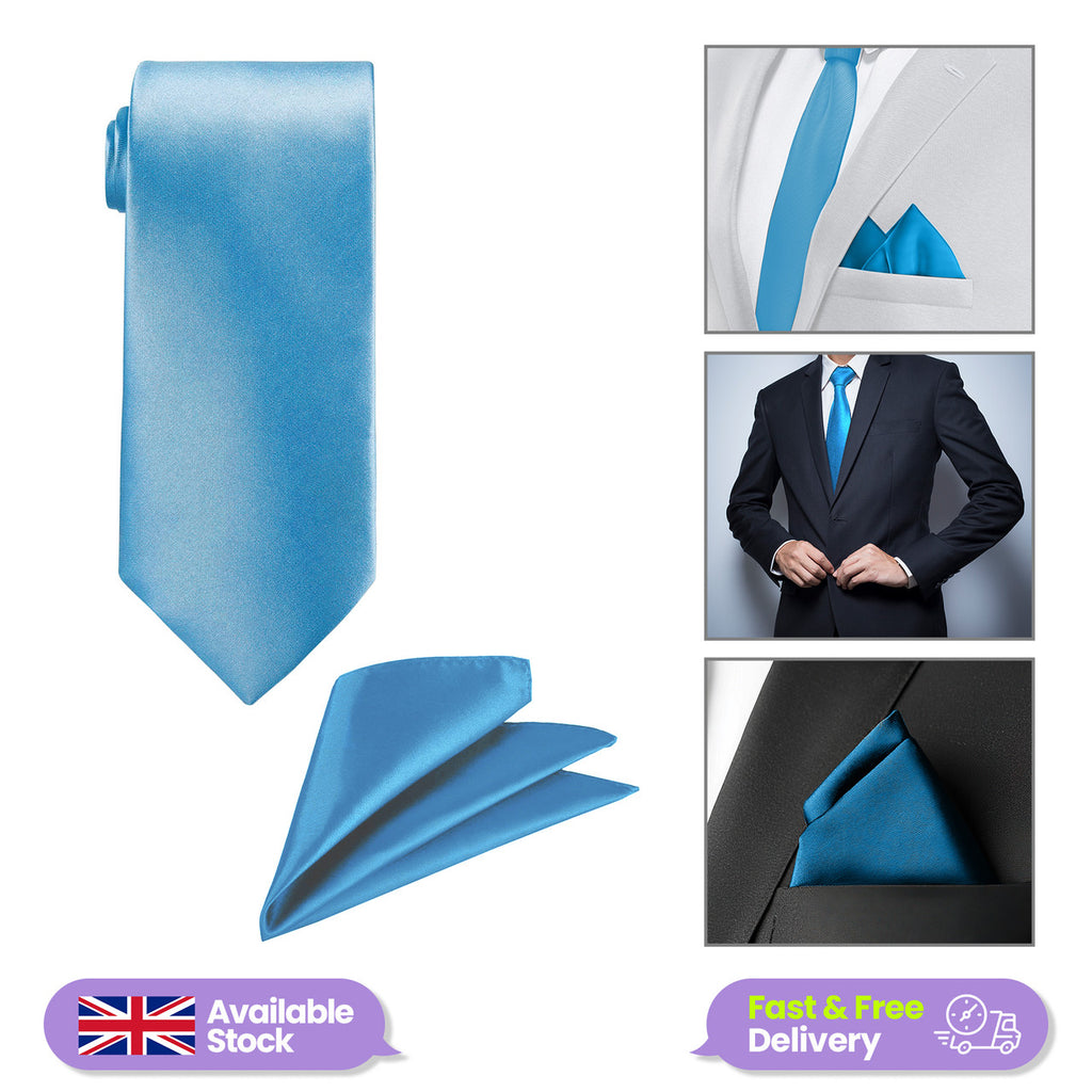 Sky Blue Tie and Handkerchief