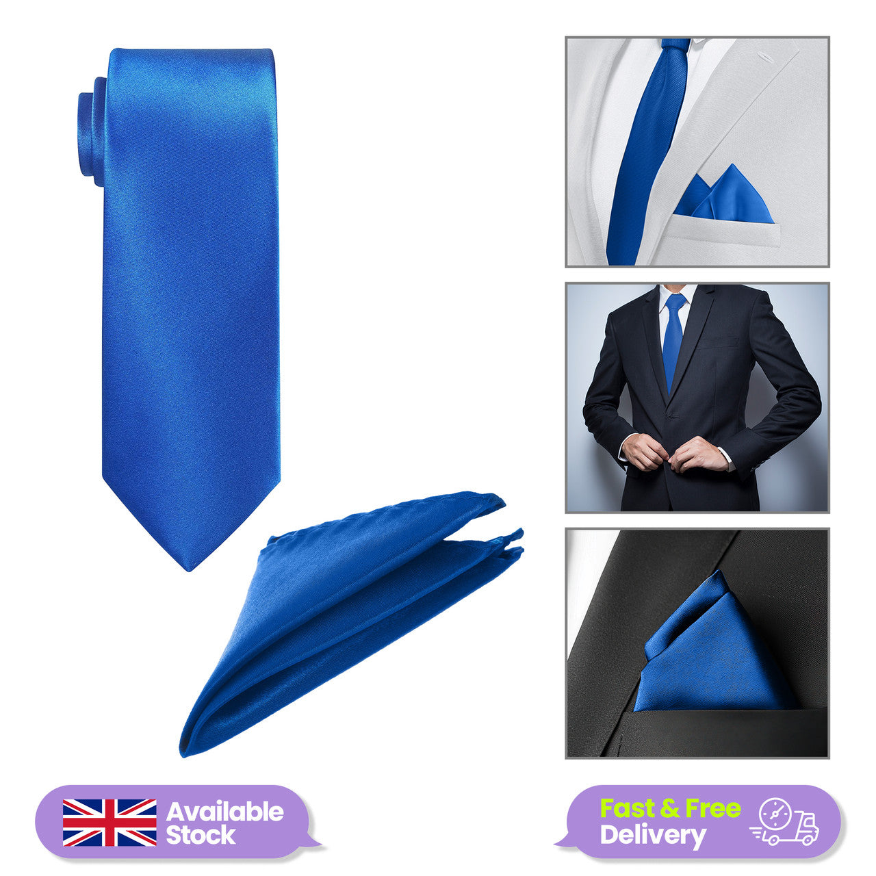 Royal Blue Tie and Handkerchief