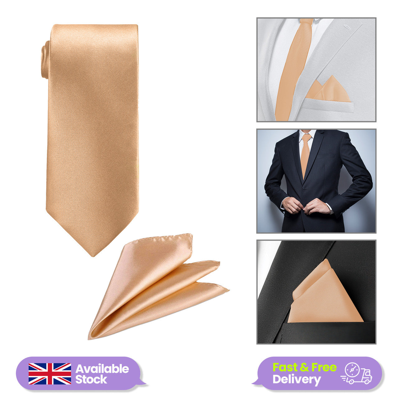 Champagne Tie and Handkerchief