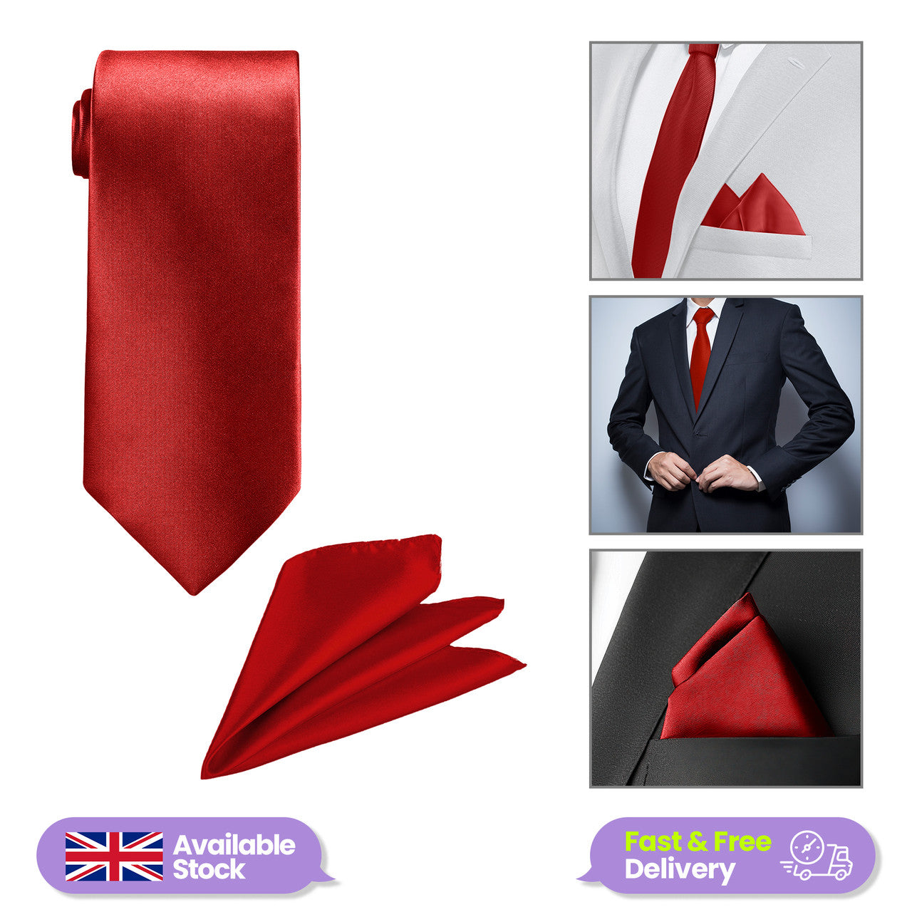 Deep Red Tie and Handkerchief