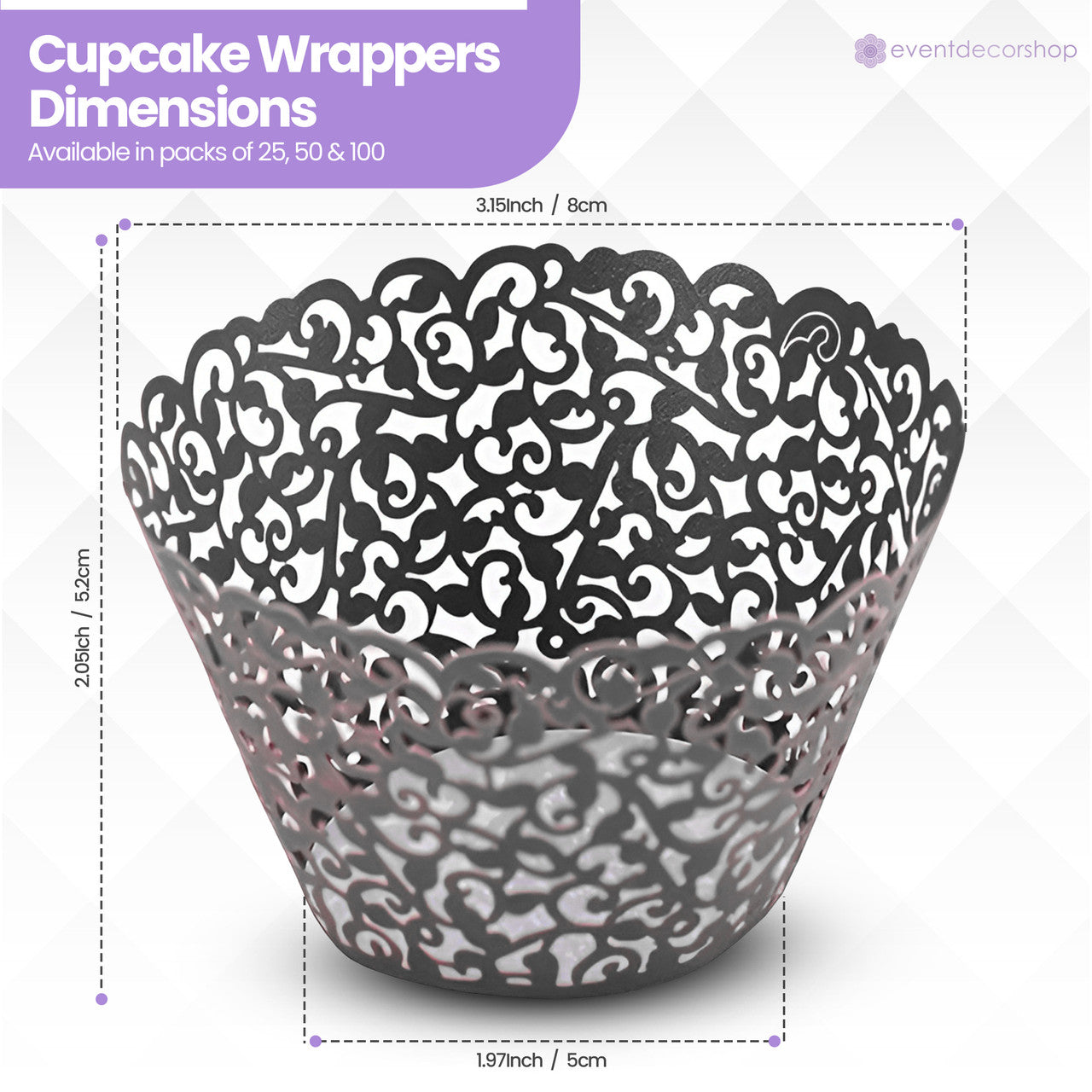 25x Laser Cut Cupcake Wrappers - Black