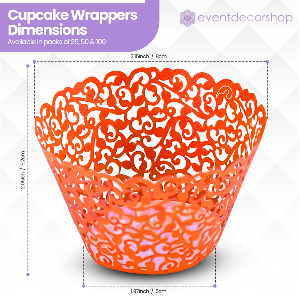 25x Laser Cut Cupcake Wrappers - Orange