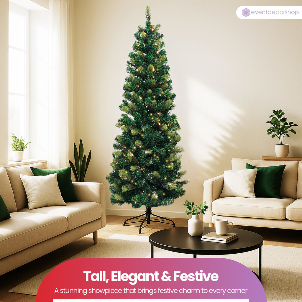 Yuletide Slim Christmas Tree with Warm White Lights - 4ft/5ft/6ft