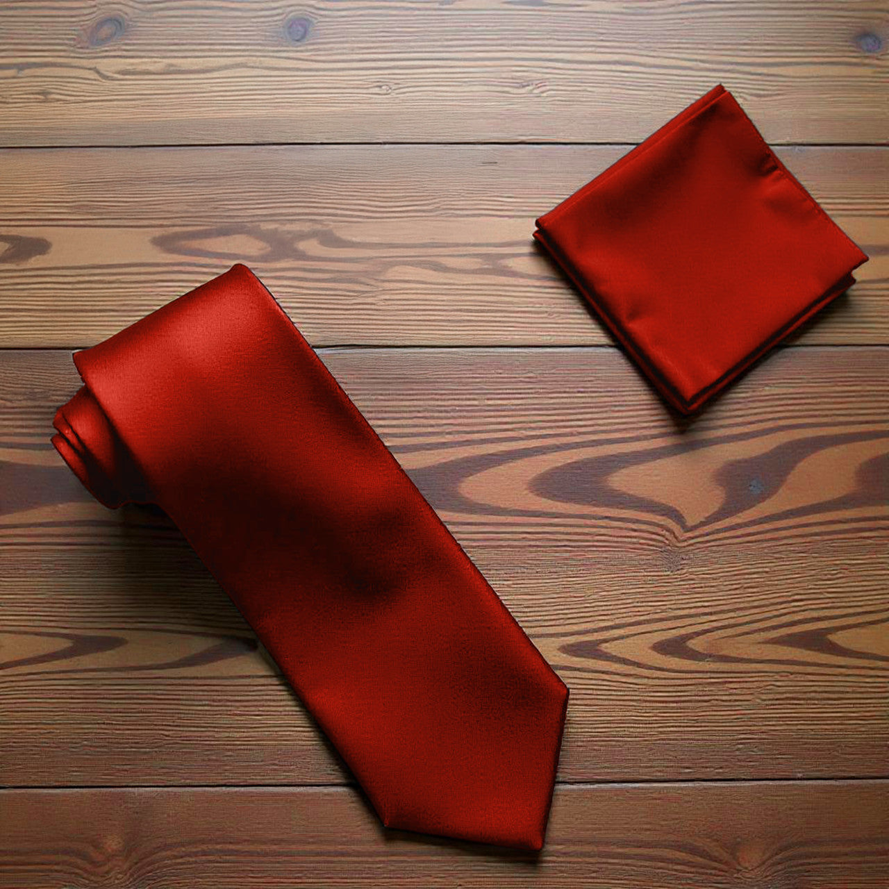 Deep Red Tie and Handkerchief