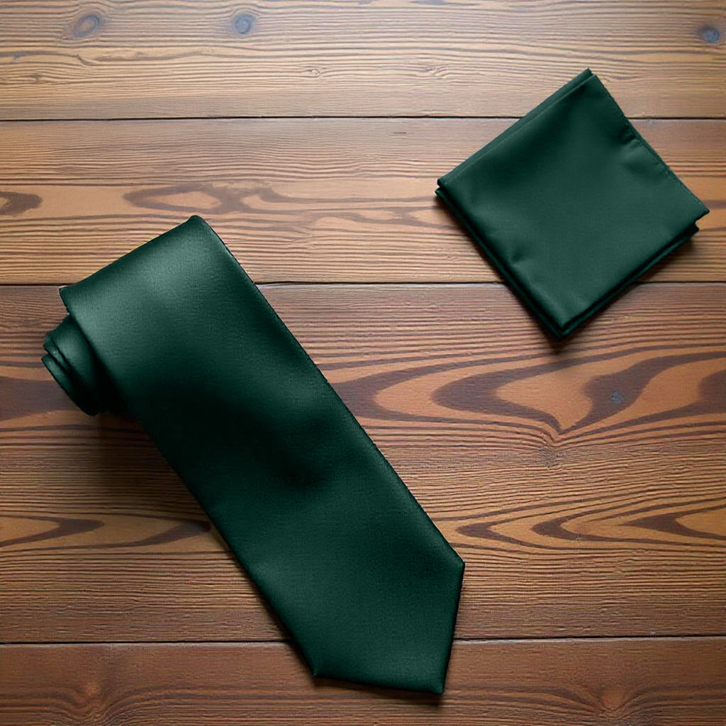 Dark Green Tie and Handkerchief