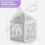 50x Laser Cut Love Heart & Doves Favours Box with Organza Ribbon - White