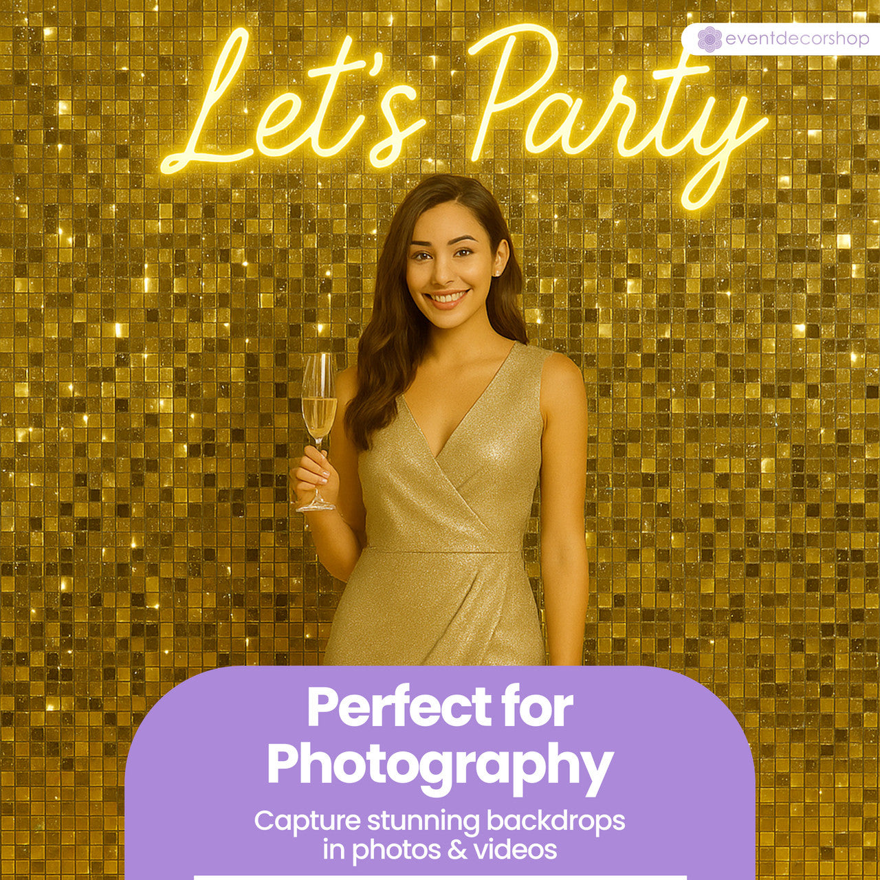 Square Sequin Wall Backdrop Panels - 30cm x 30cm - Gold