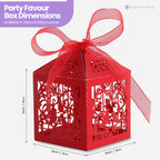 50x Laser Cut Love Heart & Doves Favours Box with Organza Ribbon - Red