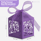 50x Laser Cut Love Heart & Doves Favours Box with Organza Ribbon - Dark Purple